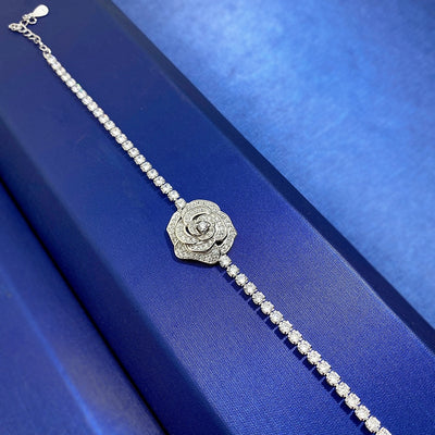 Elegant Rose High Carbon Diamond S925 Silver Bracelet for Women