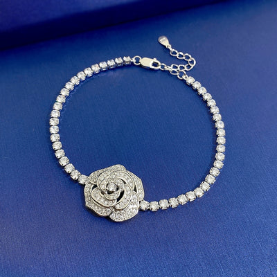 Elegant Rose High Carbon Diamond S925 Silver Bracelet for Women