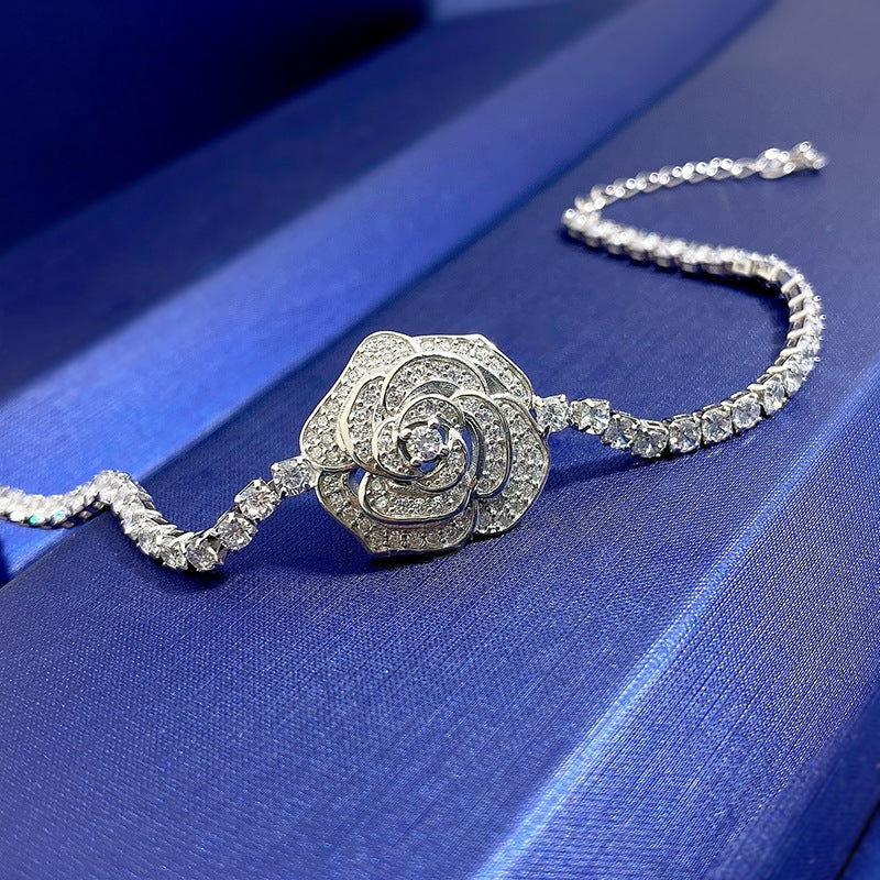 Elegant Rose High Carbon Diamond S925 Silver Bracelet for Women