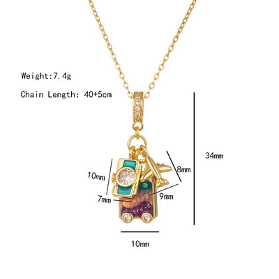 Elegant Travel Airplane Pendant Necklace 18K Gold Plated Zircon