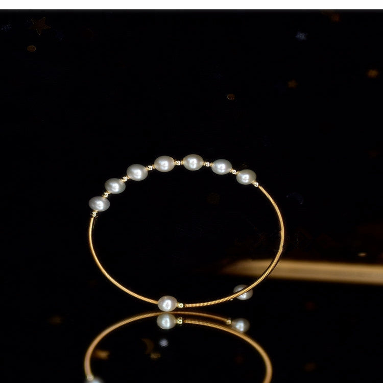 Elegant Retro Freshwater Pearl Braided Gold Bangle Bracelet