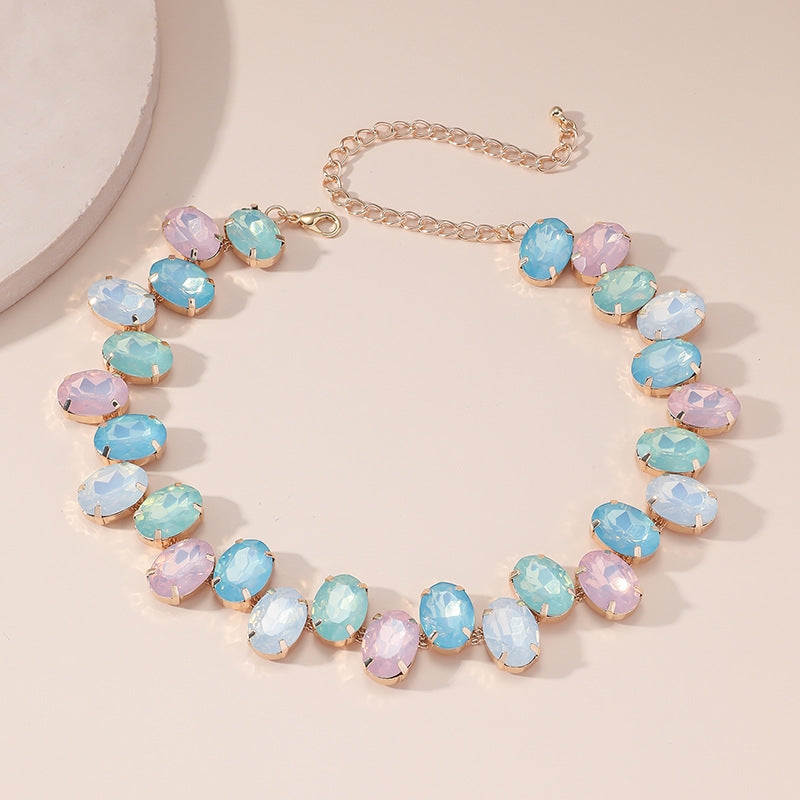 Elegant Colorful Oval Crystal Choker Necklace