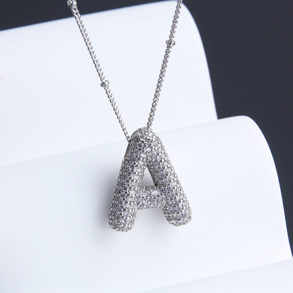 Elegant Zircon Letter Pendant Necklace - 304 Stainless Steel with Copper Plating