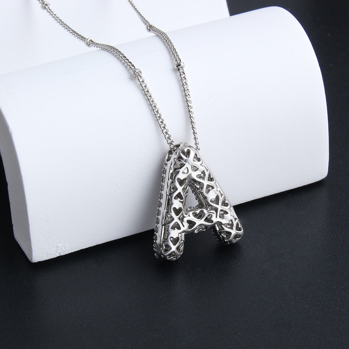 Elegant Zircon Letter Pendant Necklace - 304 Stainless Steel with Copper Plating