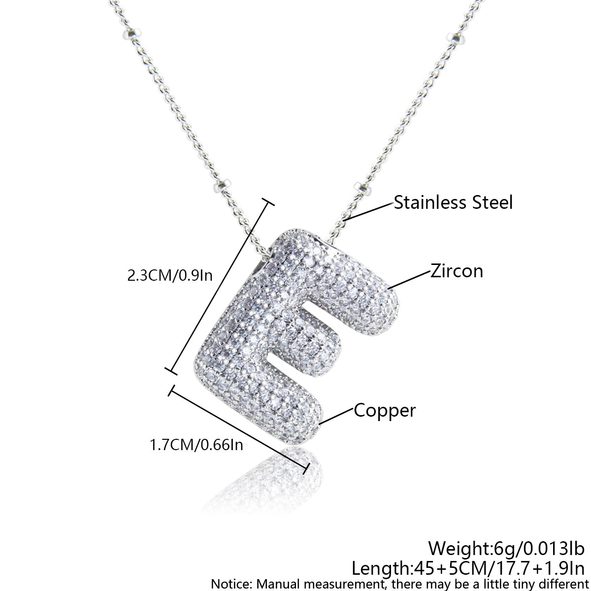 Elegant Zircon Letter Pendant Necklace - 304 Stainless Steel with Copper Plating