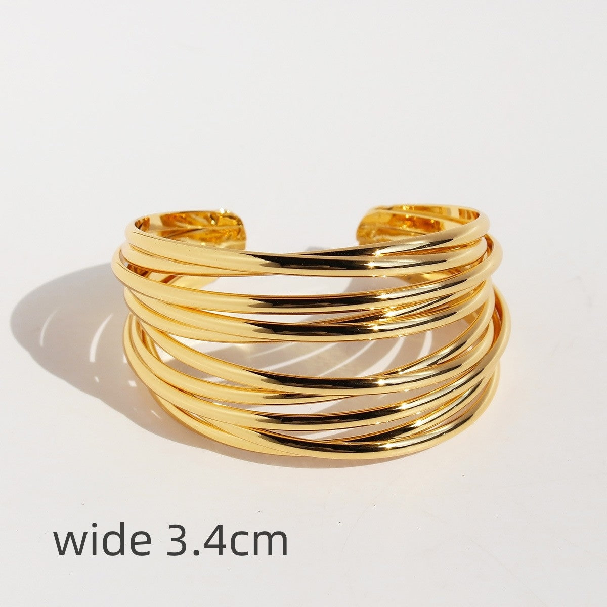 Exaggerated 18K Gold Plated Copper Bangle with Multi-Layer Abstract Wavy Pattern