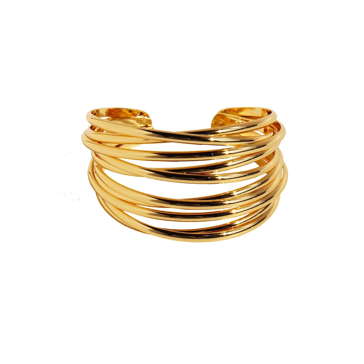 Exaggerated 18K Gold Plated Copper Bangle with Multi-Layer Abstract Wavy Pattern