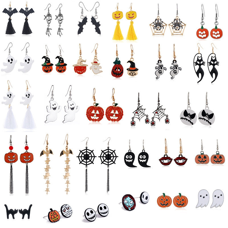 Halloween Skull Spider Pumpkin Alloy Earrings Set