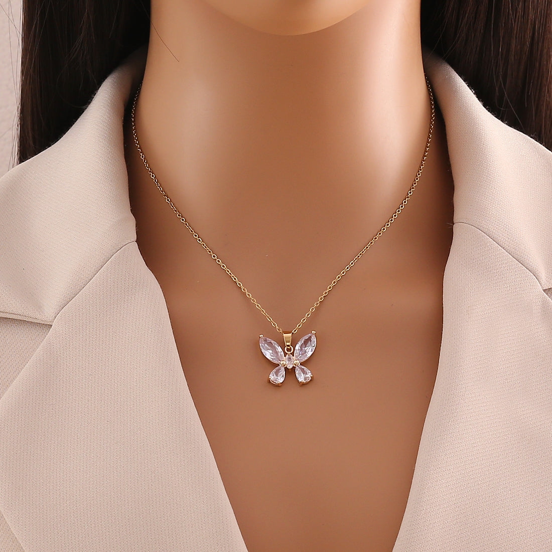 IG Style Shiny Butterfly 18K Gold Plated Stainless Steel Pendant Necklace