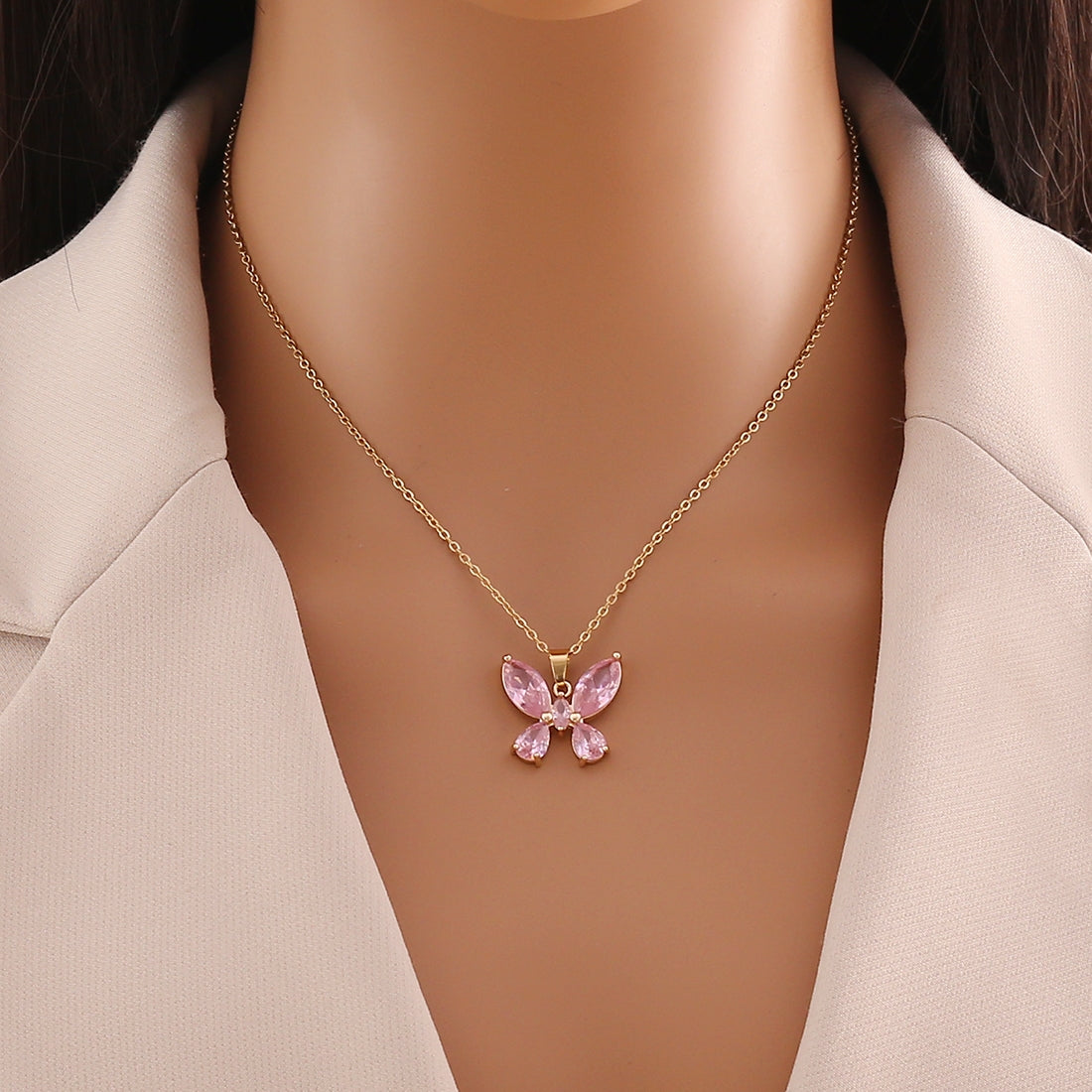 IG Style Shiny Butterfly 18K Gold Plated Stainless Steel Pendant Necklace