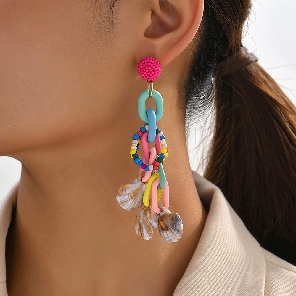 Retro Bohemian Shell Beaded Drop Earrings