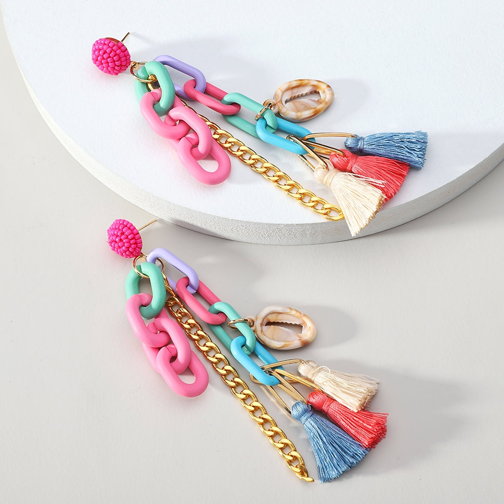 Retro Bohemian Shell Beaded Drop Earrings