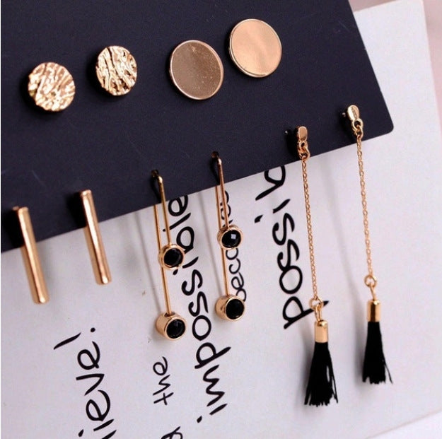 Retro Round Tassel Heart Shape Alloy Earrings Set - 5 Pairs