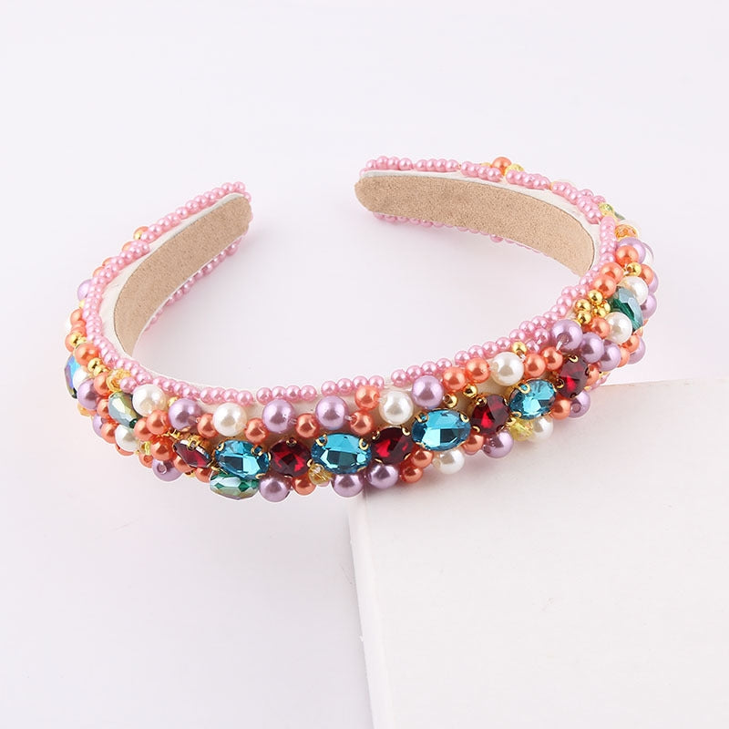 Baroque Pearl Crystal Diamond Embellished Headband for Women