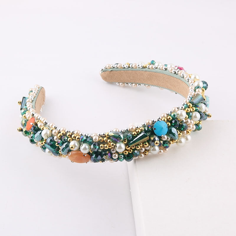 Baroque Pearl Crystal Diamond Embellished Headband for Women