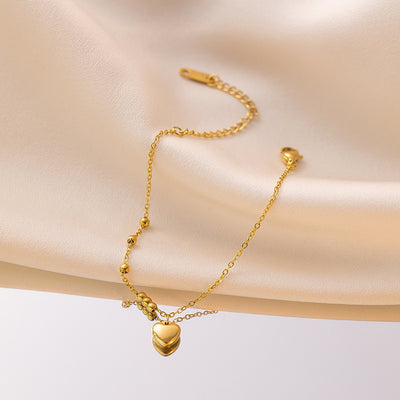 18K Gold Plated Stainless Steel Heart Beaded Anklet