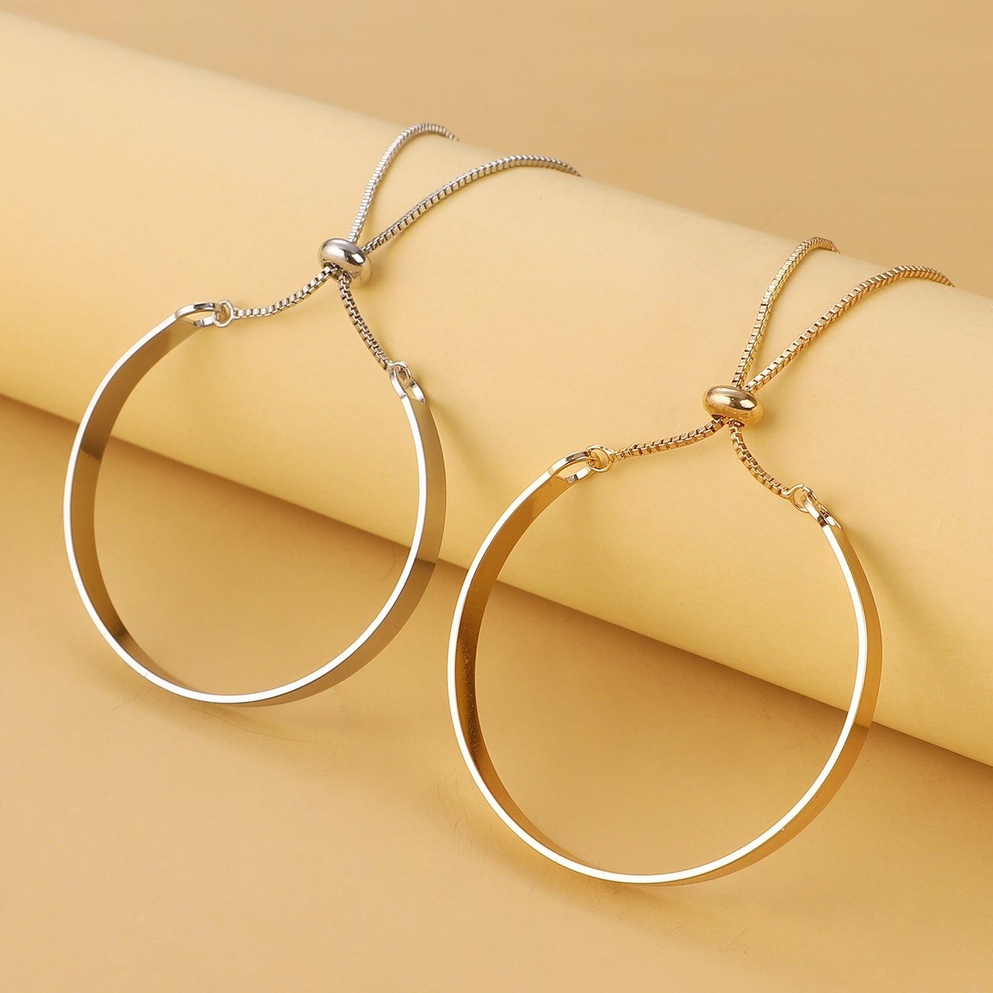 Minimalist Geometric Adjustable Metal Bangle Bracelet