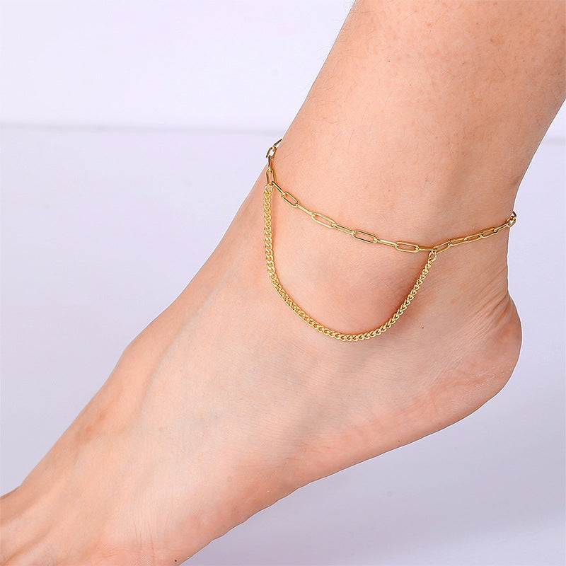 Geometric Copper 18K Gold Plated Paperclip Chain Anklet - Fashion Vintage Beach Jewelry