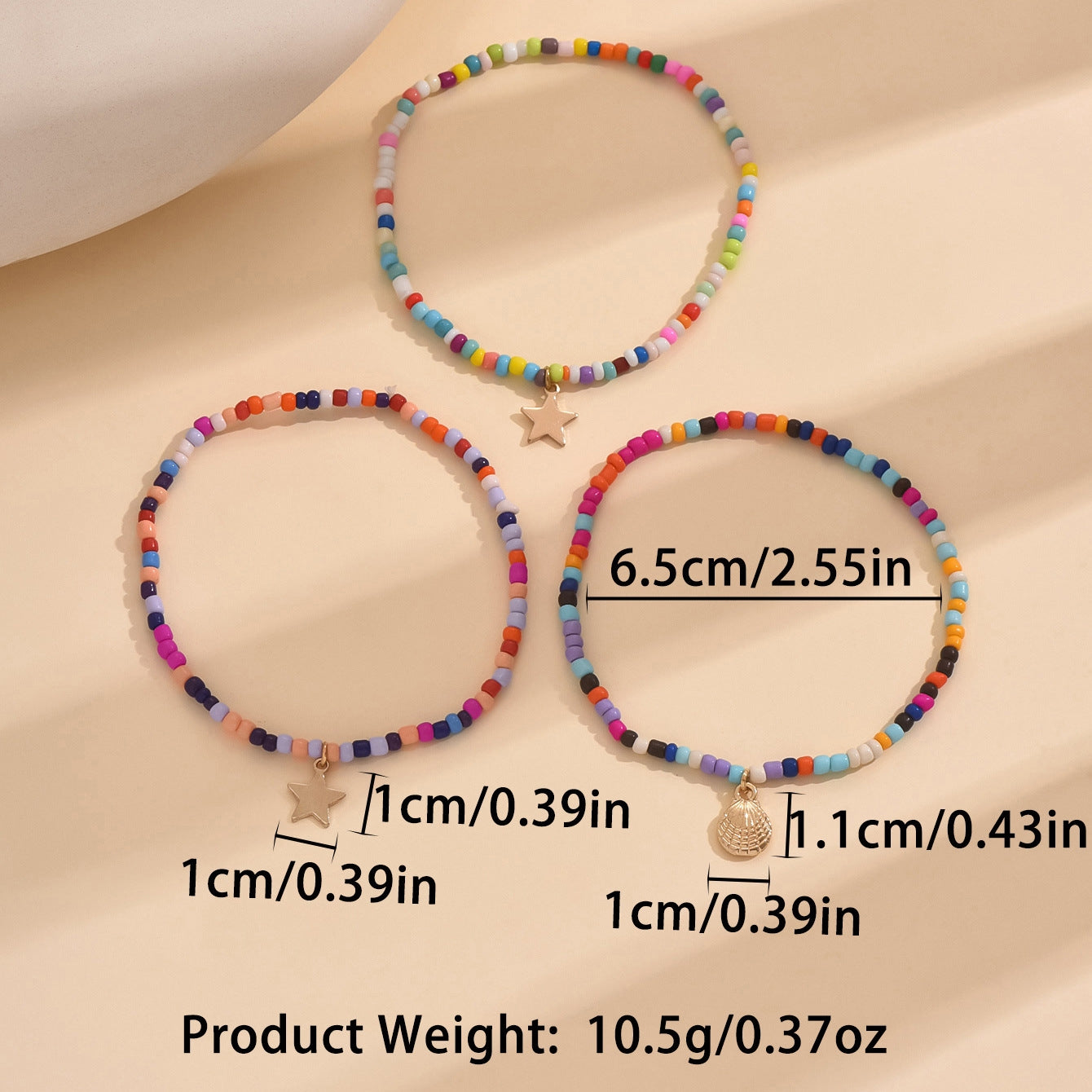 Star Seed Bead Shell Anklet Bracelet Set - Summer Beach Jewelry Collection