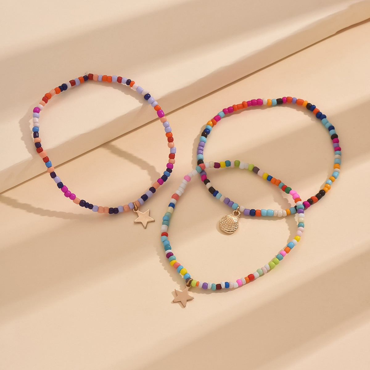 Star Seed Bead Shell Anklet Bracelet Set - Summer Beach Jewelry Collection