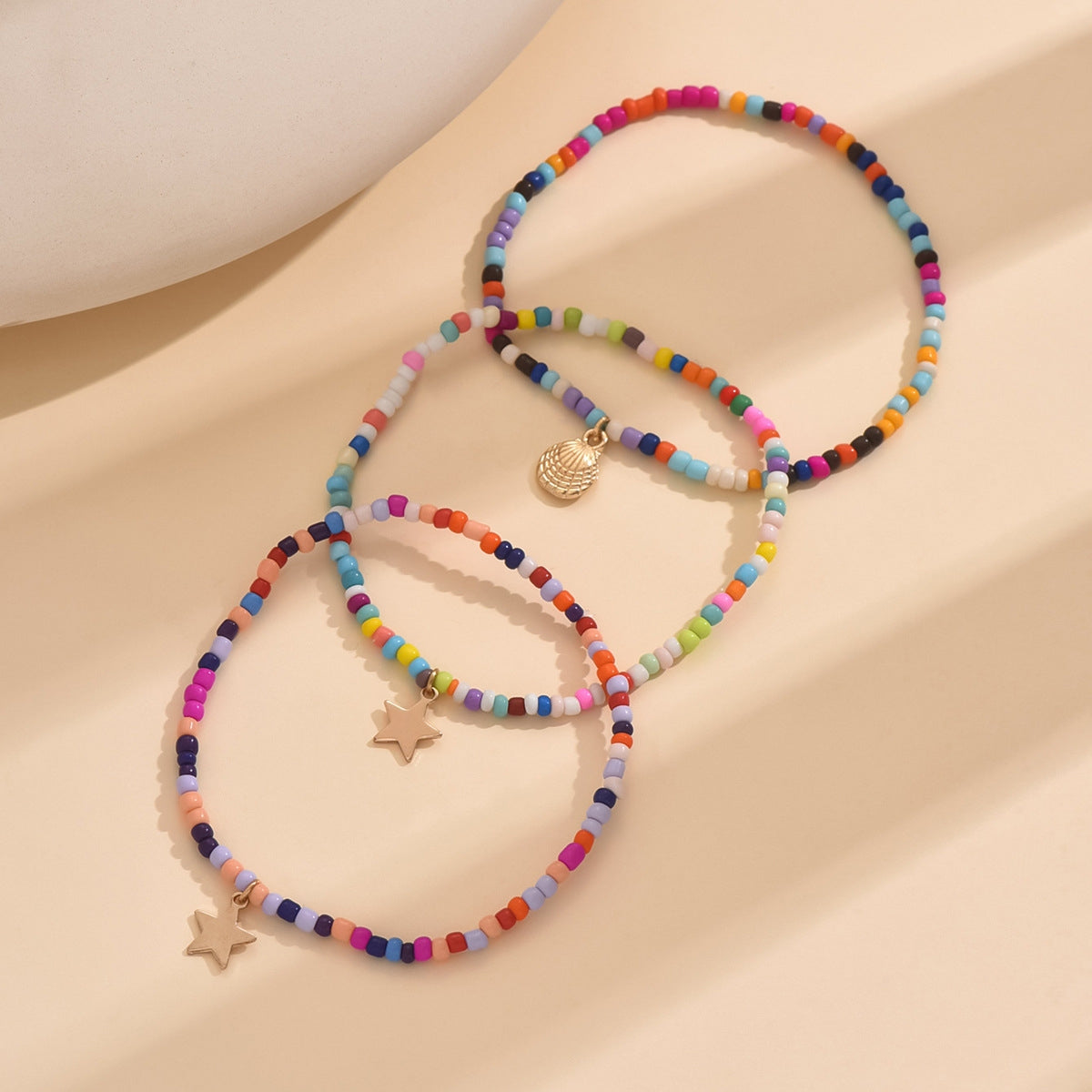 Star Seed Bead Shell Anklet Bracelet Set - Summer Beach Jewelry Collection