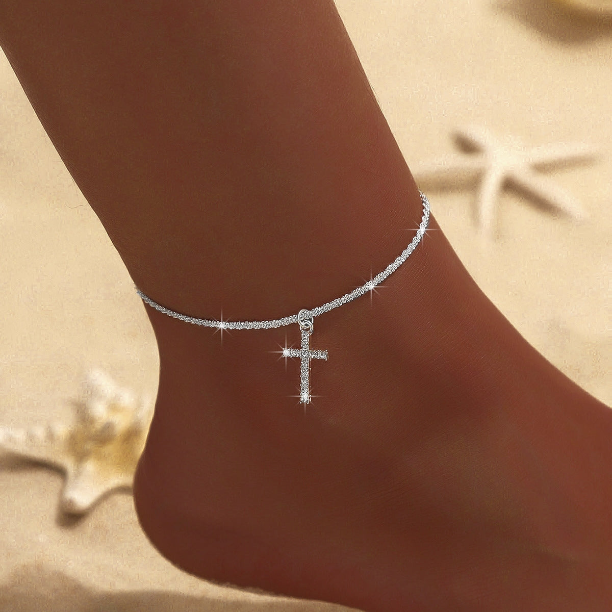 Beach Style Cross Heart Pendant Copper Anklet