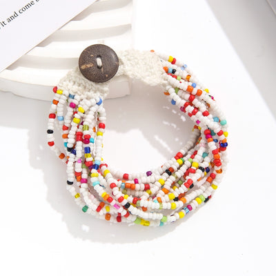 Bohemian Geometric Glass & Crochet Bead Woven Bracelet Set for Women