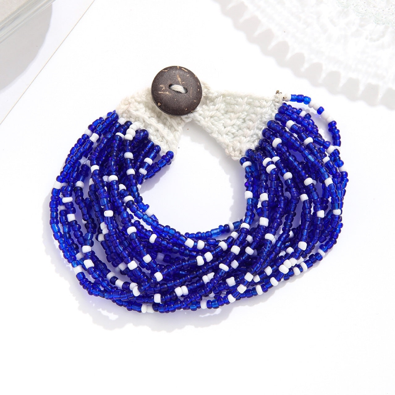 Bohemian Geometric Glass & Crochet Bead Woven Bracelet Set for Women