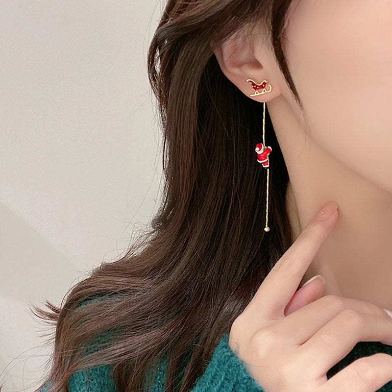 Wholesale Jewelry Cartoon Style Lady Christmas Tree Santa Claus Alloy Enamel Drop Earrings