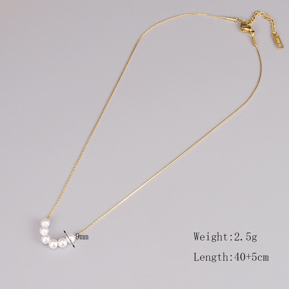 18K Gold Plated Stainless Steel Pearl Beaded Necklace