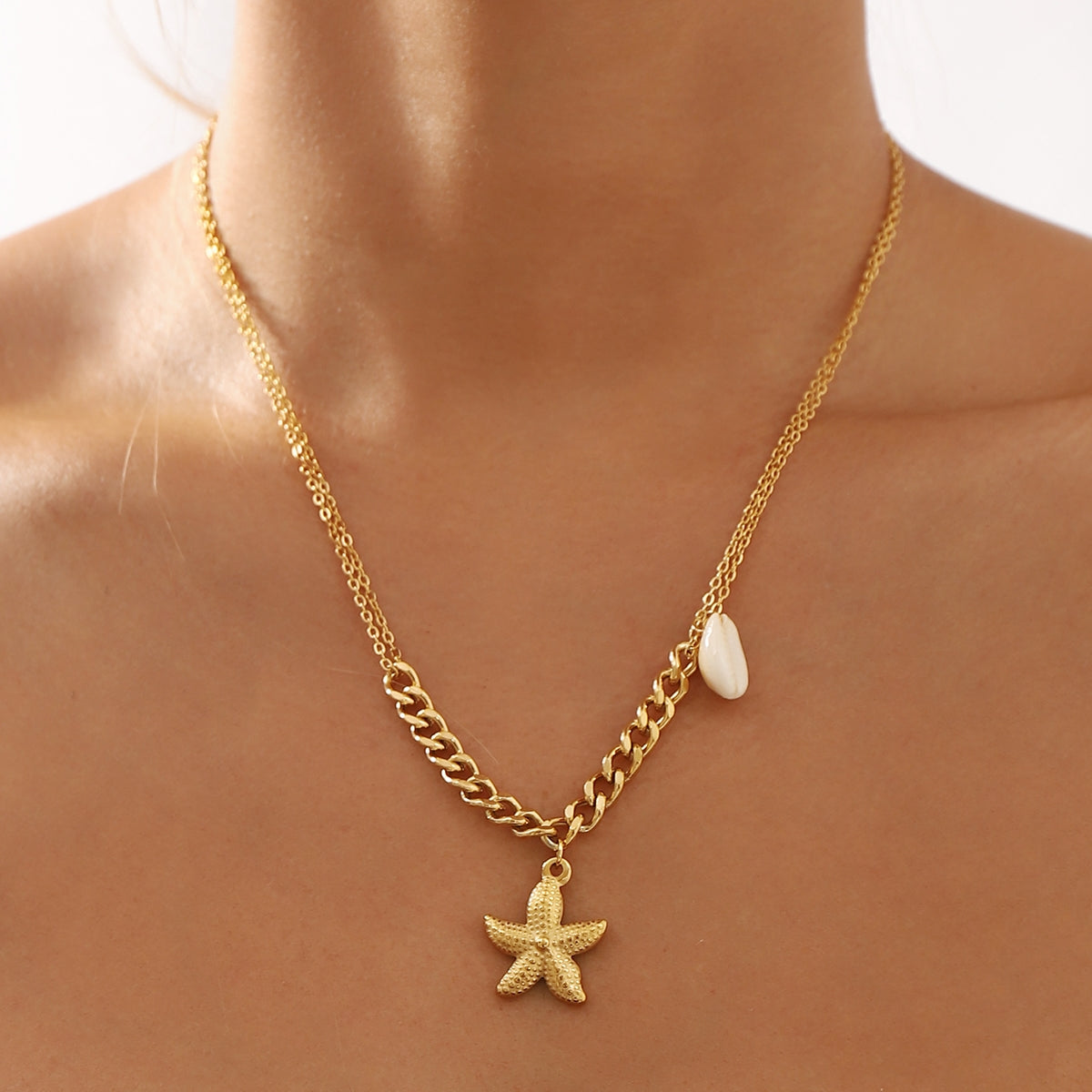 Stainless Steel Starfish Conch Dolphin Pendant Necklace - Ocean Inspired Minimalist Design