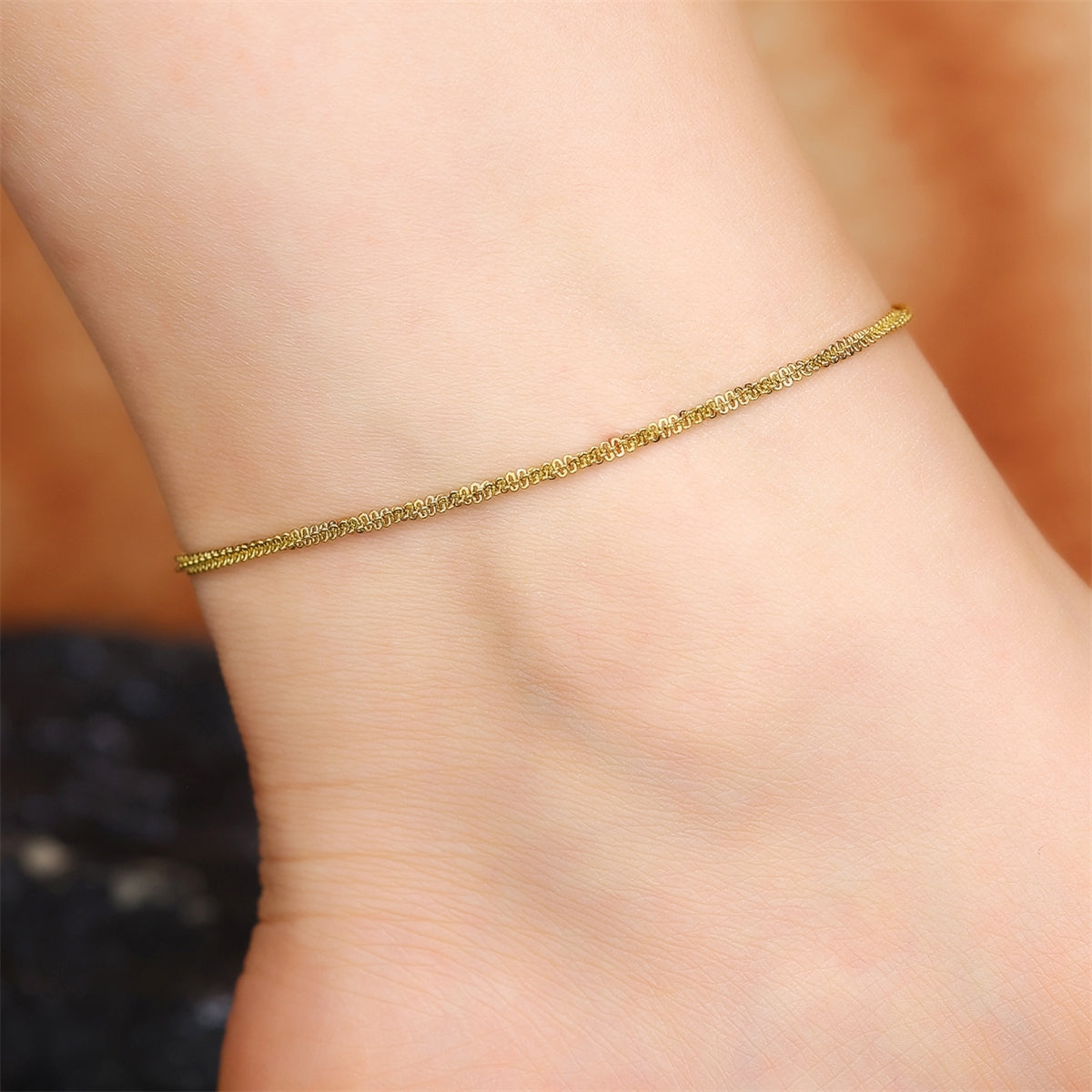 18K Gold Plated Stainless Steel Lingge Chain Anklet - Minimalist Blade Design