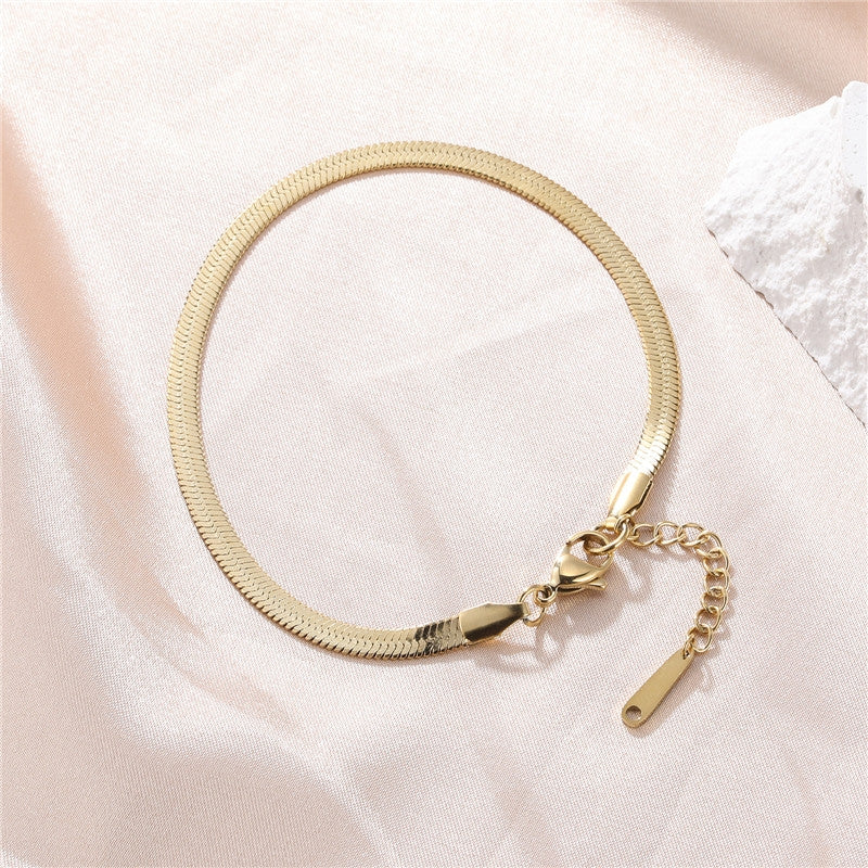 18K Gold Plated Stainless Steel Lingge Chain Anklet - Minimalist Blade Design