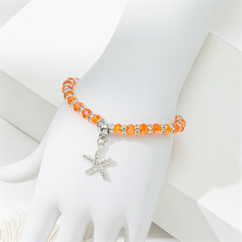 Starfish Crystal Beaded Bracelet - Colorful Handmade Elastic Jewelry