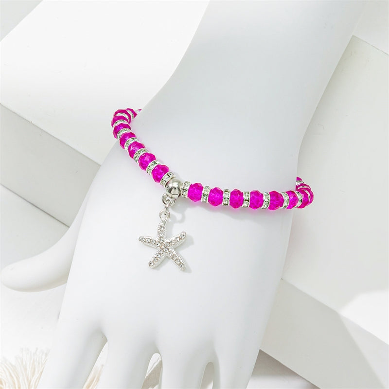 Starfish Crystal Beaded Bracelet - Colorful Handmade Elastic Jewelry