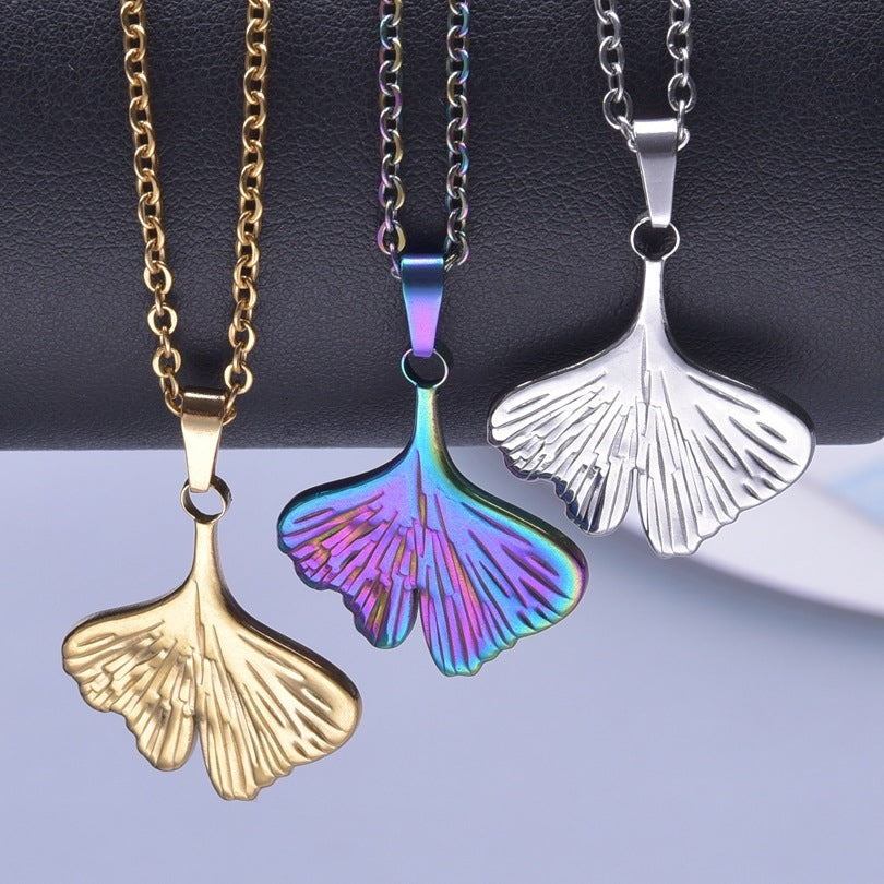 Ginkgo Leaf 18K Gold Plated Stainless Steel Pendant Necklace