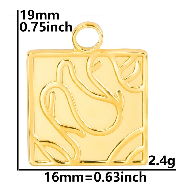 18K Gold Plated Square Stainless Steel Pendant Necklace