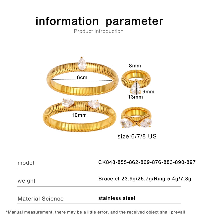 Wholesale Stainless Steel Zircon Circle Rings and Bracelets - Simple Style Fashion Jewelry