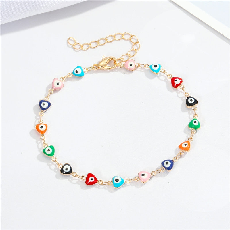 Colorful Irregular Shape Eye and Heart Pendant Anklet