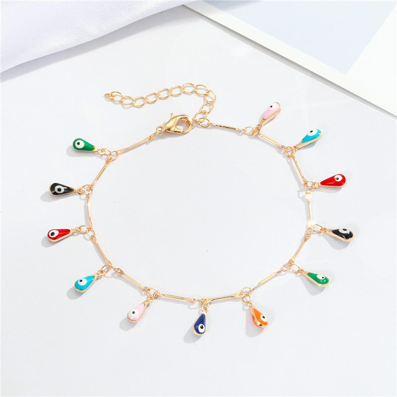 Colorful Irregular Shape Eye and Heart Pendant Anklet