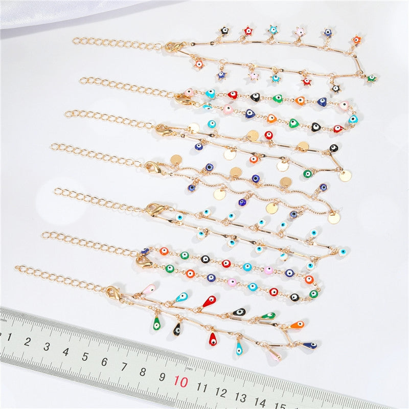 Colorful Irregular Shape Eye and Heart Pendant Anklet