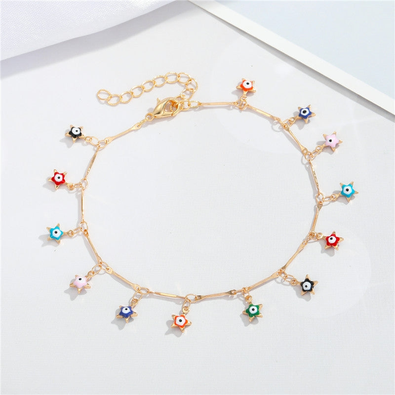 Colorful Irregular Shape Eye and Heart Pendant Anklet