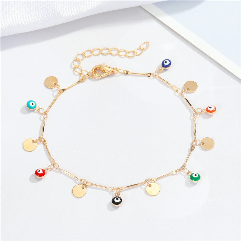 Colorful Irregular Shape Eye and Heart Pendant Anklet