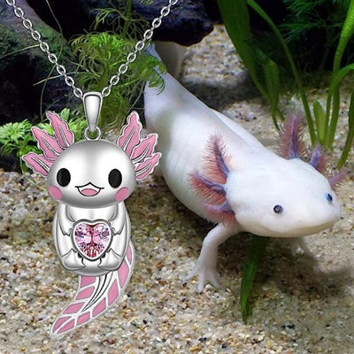 Cute Pink Axolotl Heart Pendant Necklace - Alloy Animal Jewelry Design