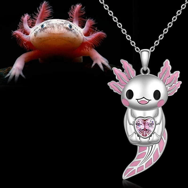 Cute Pink Axolotl Heart Pendant Necklace - Alloy Animal Jewelry Design