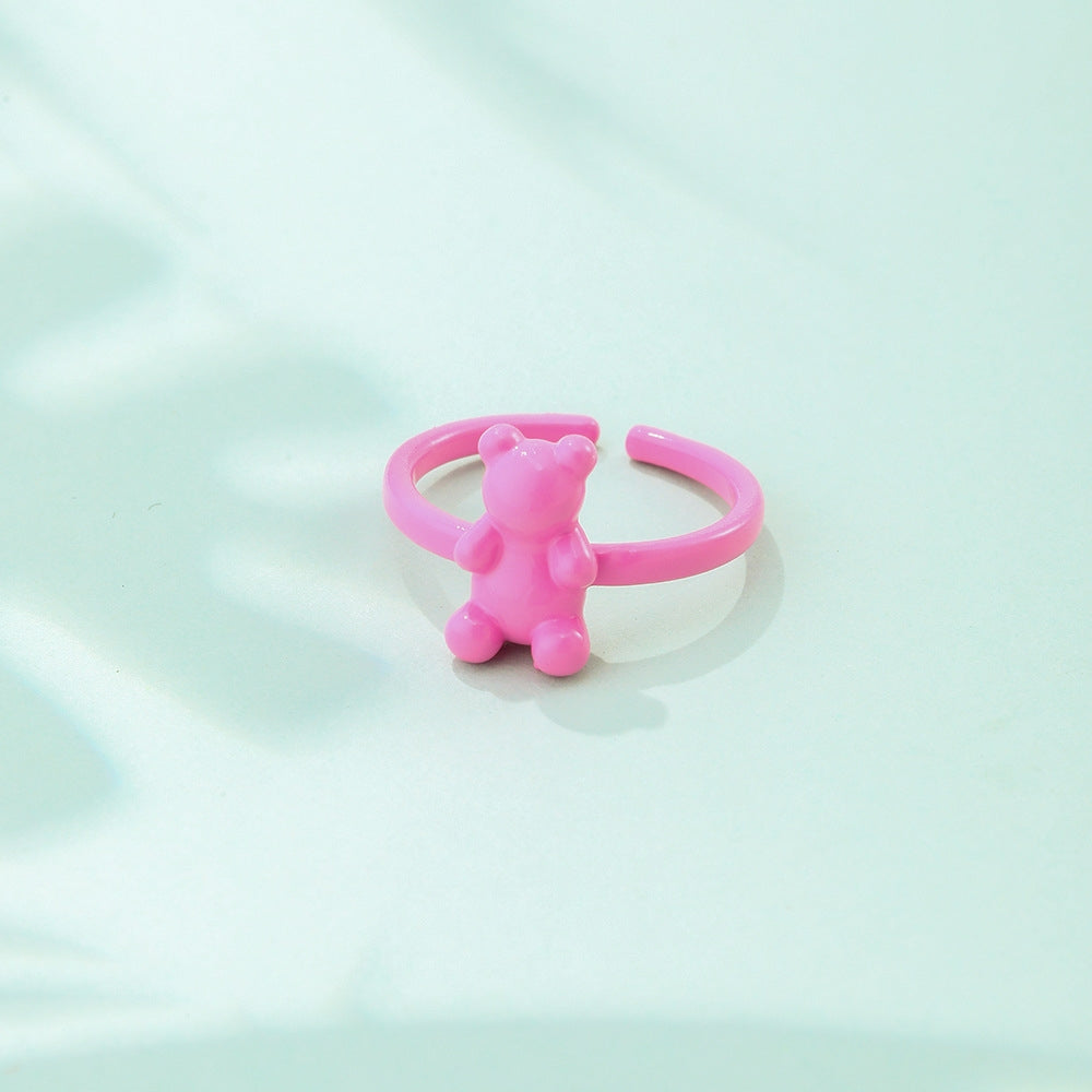 Cute Bear Adjustable Alloy Enamel Ring