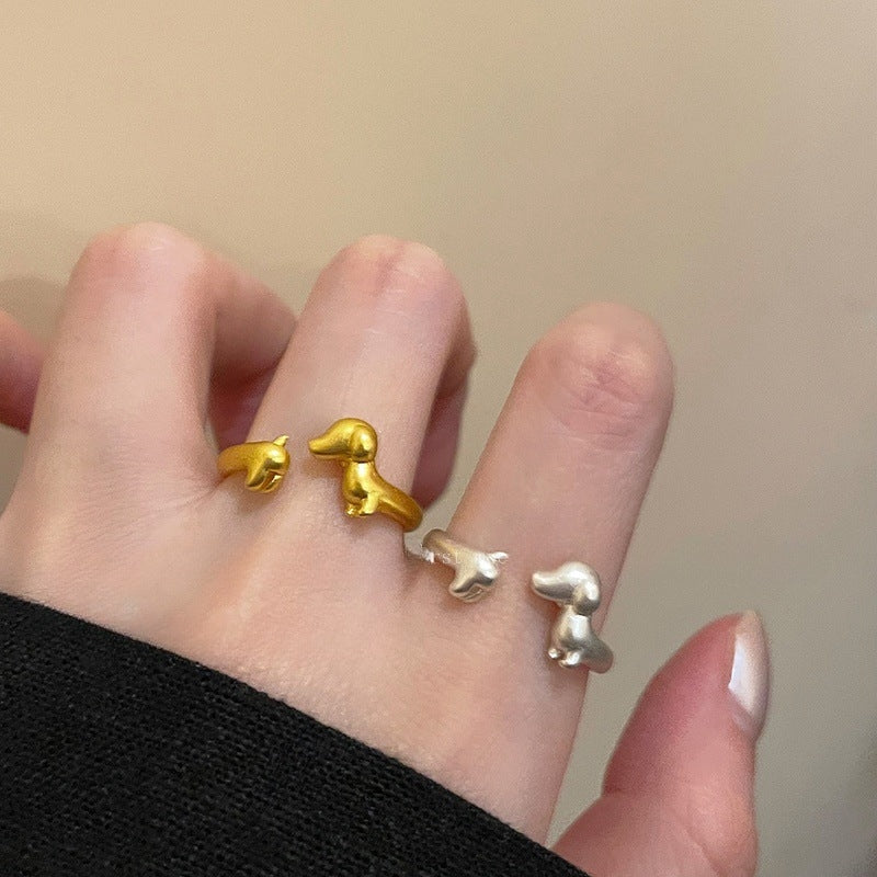 Cute Dachshund Dog Adjustable Alloy Open Ring for Women