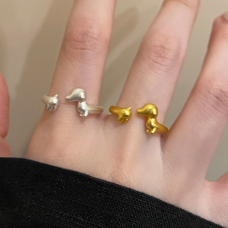 Cute Dachshund Dog Adjustable Alloy Open Ring for Women