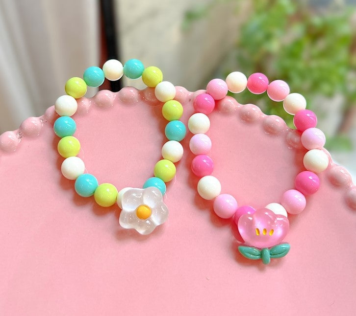 Cute Flower & Mushroom Acrylic Beaded Children's Bracelet Set