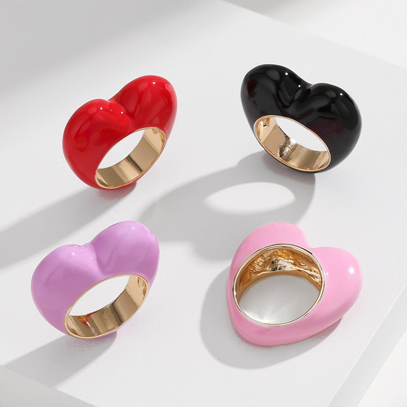 Heart Shape Enamel Alloy Rings - Original Design Valentine's Day Jewelry